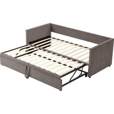 CAIziLit rembourré canapé-lit extensible 90/180x200 velours gris sommier (1/5)