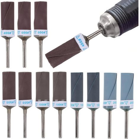 12pcs Tambours de Ponçage Grain 400-2000 pour Outil Rotatif Dremel, Mandrins pour Ponçage Bois Plastique Métal Polissage (1/5)