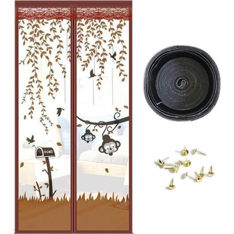 Magnetische Moskitonetztür, hält Insekten fern, bedruckt, luftdurchlässig – selbstschließende Magnete, einziehbarer Netzverschluss – 100 x 210 cm, Stil: Affe (1/5)