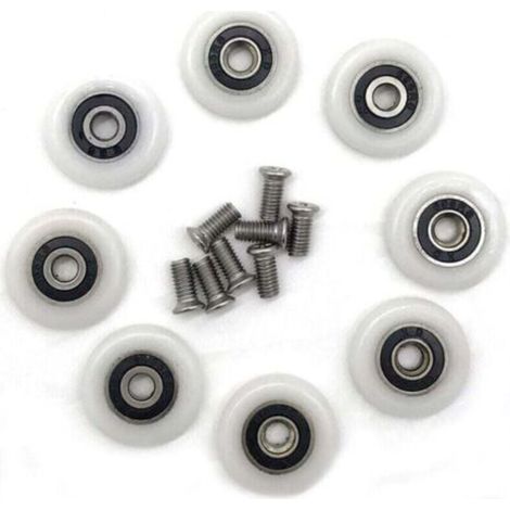 Lot de 8 roulettes de porte de douche 23mm – Rouleaux en plastique – Vis en acier inoxydable M5 x 20mm – Pour portes en verre