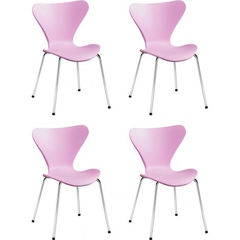 Lot 4 chaises roses empilables avec pieds métal chromé - POP (1/2)