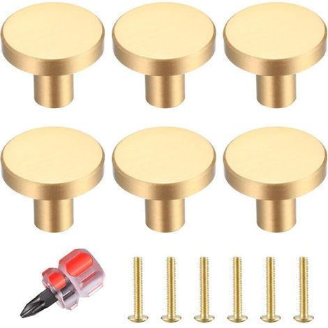 6 Pièces Boutons de Tiroir Doré Ronds Poignées Meuble Armoire Cuisine Décor Laiton Doré 20 25 mm (1/4)