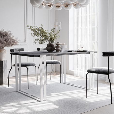 Table à Manger Extensible HOLTE - 4-8 personnes - 140x80x76 cm - Rectangulaire - Blanc / Gris (1/5)