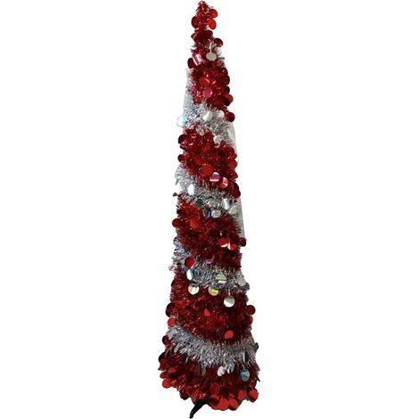 Kleiner, faltbarer, ausziehbarer Weihnachtsbaum aus PVC, rot-weiße Weihnachtsdekoration, 150 x 33 cm (1/5)