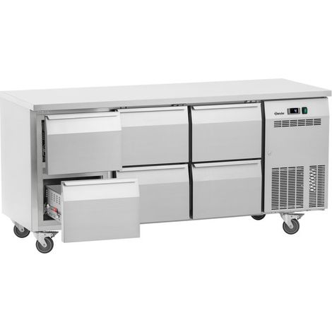 Table inox ventilée positive 6 tiroirs coulissants GN 1/1, sur roulettes, 250 W, 220 V - MONO