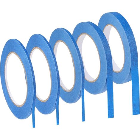 Lot de 5 rouleaux de ruban adhésif bleu - 3/5/10/12 mm x 50 m - 4 largeurs - Avec ligne fine - Pour voiture, école, bureau, projets de bricolage (1/5)