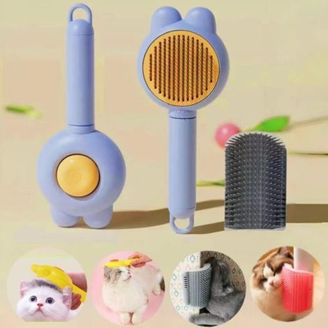 Peigne pour animaux de compagnie et brosse murale avec dents en acier inoxydable pour séparer et démêler, peigne pour éliminer les poils d'animaux, peigne à puces, brosse de toilettage pour chat, deux (1/4)