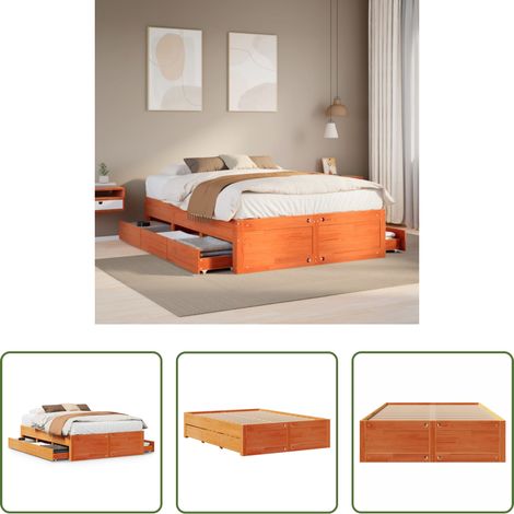 Schubladenbett - Massivholzbett ohne Matratze mit Schubladen Braun 140x200 cm (1/5)
