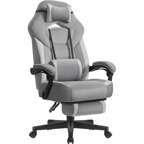 Chaise de Jeu, Chaise d'Ordinateur, Ergonomique, avec Repose-Pieds, Coussin de Tête Ajustable, Support Lombaire, Capacité de Charge de 150 kg, Gris Ardoise et Gris Tourterelle (1/5)