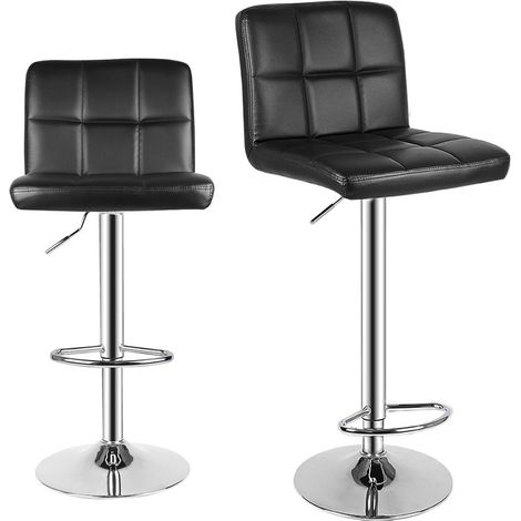 Lot de 2 Tabouret de bar - Rattantree Chaise de Cuisine - Rotatif sur 360° - Hauteur Réglable - avec Dossier et Repose-pieds - Noir (1/5)