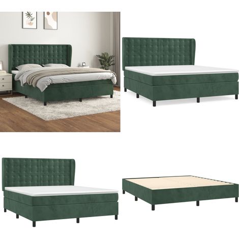 Sommier à lattes de lit et matelas Vert foncé 180x200cm Velours - Lit Tapissier - Lit Velours - Lit Double - Literie - Chambre À Coucher - Home & Living (1/5)