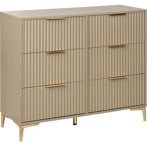 Cassettiera moderna MDF 6 cassetti Gambe in metallo Maniglie scanalate Beige Walcott (1/5)