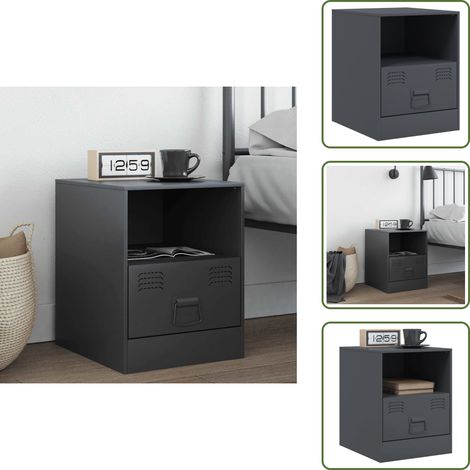 The Living Store Table de chevet anthracite 34,5x39x44 cm acier - Table De Chevet - Meuble De Chambre - Table Nuit - Meuble Design - Rangement Intérieur
