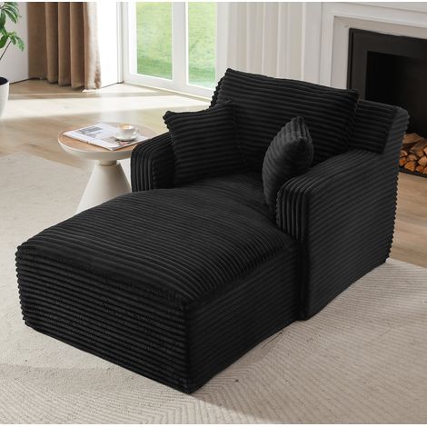 Moderne Chaiselongue aus schwarzem Cord, Relaxsessel ohne Montage, 166 x 100 x 82 cm, OKWISH (1/5)