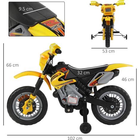 Elektromotorrad für Kinder ab 3 Jahren, elektrisches Crossmotorrad mit Stützrädern, 6-V-Akku, Geschwindigkeit 2,5 km/h, 102 x 53 x 66 cm, Gelb