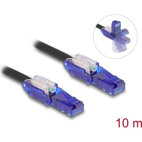 Delock Cable de red RJ45 Cat.6 UTP con conectores acodados 180Â° negro 10 m