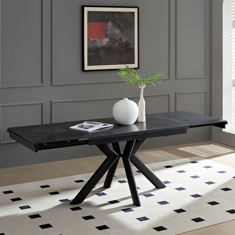 Table à manger extensible 120/170/220 cm en céramique noir - ELYOR