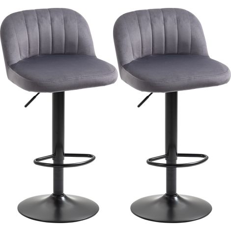 Set aus 2 modernen Barhockern mit Fußstütze, höhenverstellbar und drehbar, grau
