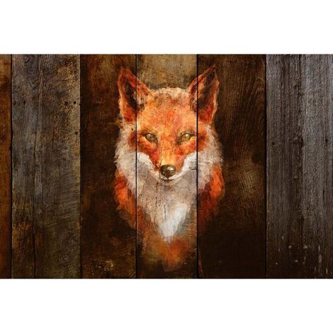 Papier peint panoramique marron motif renard Tapisserie panoramique animaux imitation bois Papier peint panoramique idéal pour bureau (1/3)