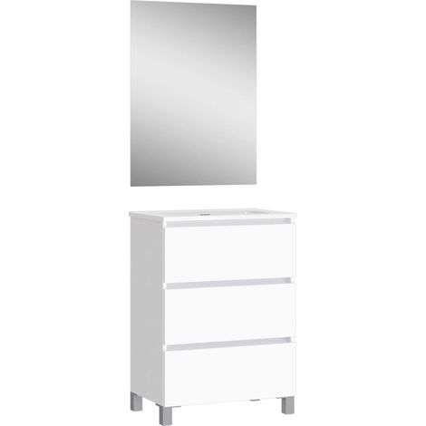 Mélamine 16 mm céramique Meubles de Salle de Bain avec lavabo et Miroir, Blanc, 50 cm (1/5)