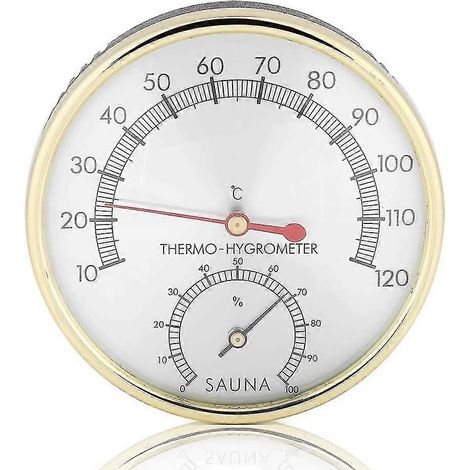 Einteiliges Sauna-Thermometer-Hygrometer, zeigt Innentemperatur und Luftfeuchtigkeit mit hitzebeständigem Metallzifferblatt an, ideal für Werkstätten. (1/4)