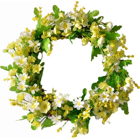 Künstlicher Frühlingschrysanthemenkranz – Wand- oder Türdekoration, ideal für Zuhause und Hochzeiten. Künstliche Seidenchrysanthemen, Außendurchmesser ca. 36 cm. Materialien: Rattanring, Kunststoff un (1/2)