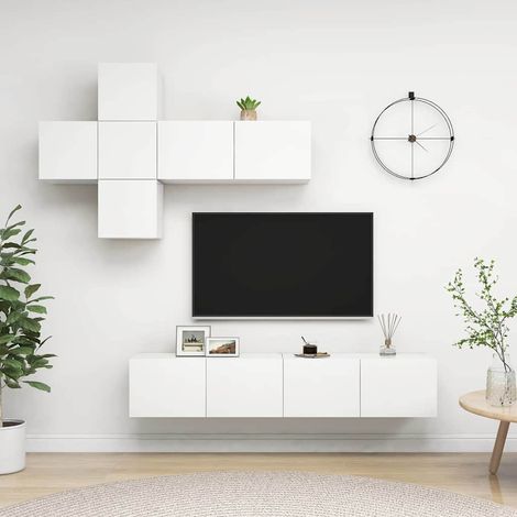 Ensemble de meuble TV 7 pcs-Banc TV-Meuble Télé Blanc Bois d'ingénierie 838291 (1/5)
