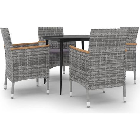 Ensemble à manger de jardin coussins 5 pcs Mobilier de jardin Résine tressée Verre (1/5)