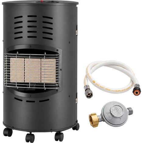 Poele à gaz Rondo 4200W 3 puissances + Tuyau & Détendeur Gaz Butane Chauffage d'appoint mobile Noir 80m² 5 roulettes INTEC (1/5)