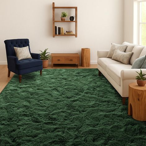 Tapis Shaggy Salon Chambre Poils Longs, Vert Forêt, 180x270 cm Uni, Doux et moelleux, Antidérapant, Lavable en machine, Pour chambre d’enfant, chevet, salle de jeux, dortoir, bureau (1/5)