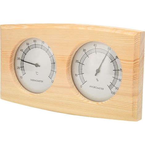 Thermomètre Hygromètre en Bois pour Sauna - Double Cadran Analogique avec Aiguilles - Mesure Précise Température Humidité (1/5)