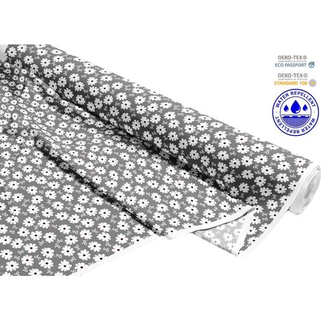 TISSUS DÉCORATIFS D'EXTÉRIEUR OXFORD - Motif fleurs blanches sur fond gris I DR128 (1/5)