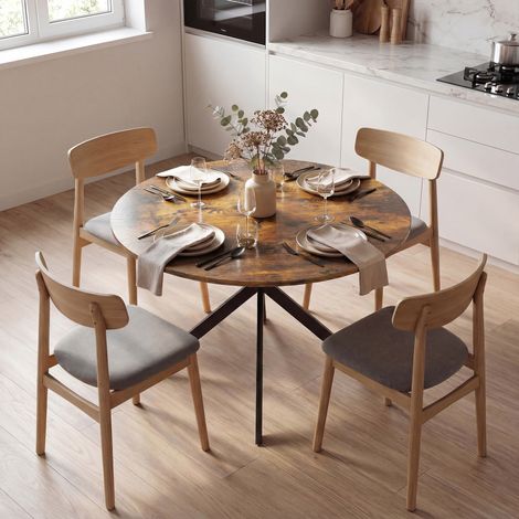 Tavolo da pranzo rotondo per 4 persone, tavolo da cucina in stile industriale con gambe in acciaio, per sala da pranzo, cucina, marrone rustico (1/5)