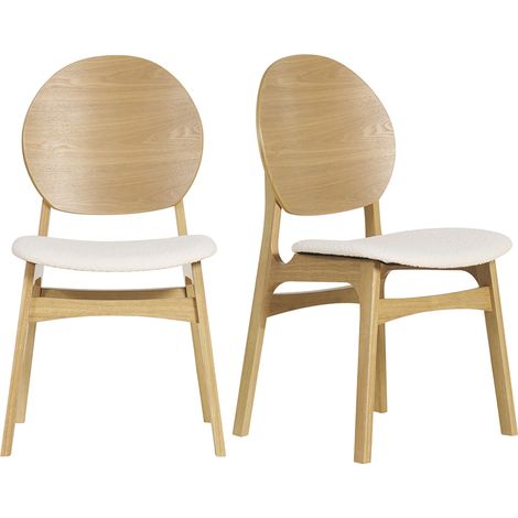 Sedie scandinave in legno chiaro e tessuto effetto lana bouclé bianco (set di 2) ELTON