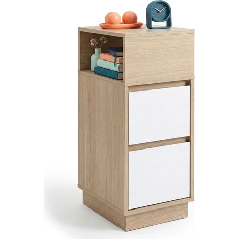Schmaler, weißer Nachttisch mit Schubladen – 64 x 24 x 30 cm (1/5)