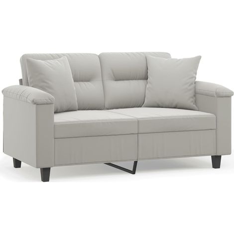 Divano 2 Posti Sofa Cuscini Grigio Chiaro 120 cm Tessuto Microfibra (1/5)
