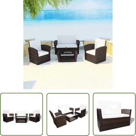 The Living Store 4-tlg. Garten-Lounge-Set mit Kissen Poly Rattan Braun - Gartengeräte - Gartenmöbel - Lounge-Set - Rattan-Möbel - Outdoor-Möbel (1/5)