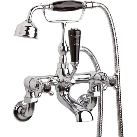 Bayswater Crosshead Dome Wall Mounted Bath Shower Mixer Tap Black/Chrome (1/2)