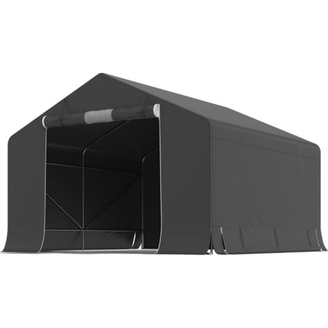 Gazebo per giardino portatile, tenda da bicicletta, porta con tenda zip-up, struttura metallica, multifunzionale per la conservazione, grigio scuro