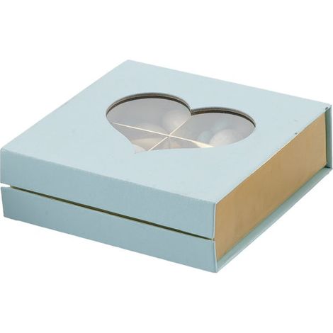L'Arcolaio Box Telata Portaconfetti 13 x 13 x 4 Cm Bomboniera Celeste con Cuore 1 Pz (1/2)