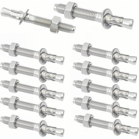 12pcs Boulon à Expansion M6 x 50mm, Goujon d'ancrage en Acier pour Béton et Maçonnerie, Cheville de Fixation Robuste pour Charge Lourde, Vis à Expansion avec Écrou et Rondelle (1/5)