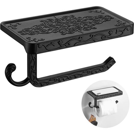 Support de porte-papier hygiénique avec étagère, distributeur de rouleaux de mouchoirs en aluminium antirouille, rangement mural (1/5)