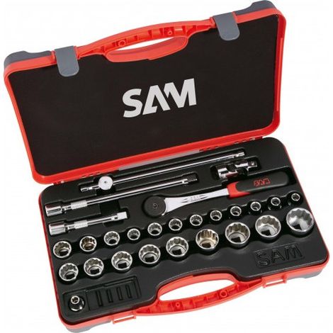SAM OUTILLAGE - Coffret 27 outils 1/2″ – Douilles 8‑32 mm, coffret robuste