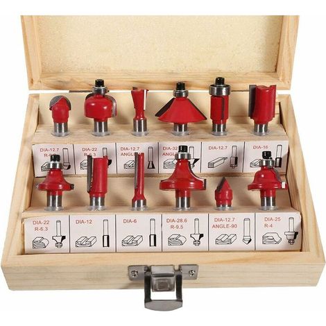 Mèches de Toupie 12Pcs Coffret de Fraises Pour Défonceuse, Fraises defonceuse 8mm Fraises à Rainurer Pour Outils de Menuiserie Outil de Travail du Bois En Carbure Cémenté YG8 (1/5)