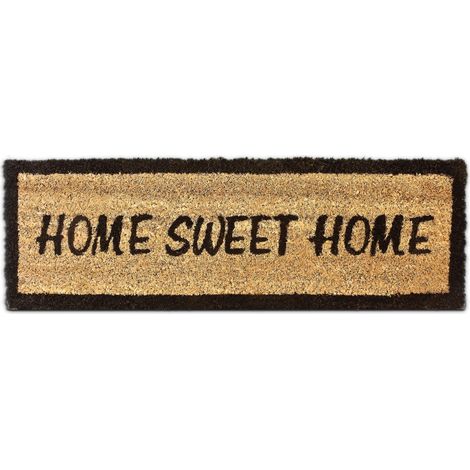 Paillasson en fibres de coco Tapis de sol porte entrée HOME SWEET HOME rectangulaire 25 x 75 cm essuie-pieds intérieur extérieur dessous antidérapant caoutchouc PVC saleté, marron (1/5)