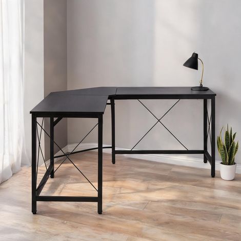 Bureau d'angle noir 150 x 150 cm en MDF et acier en acier (1/5)