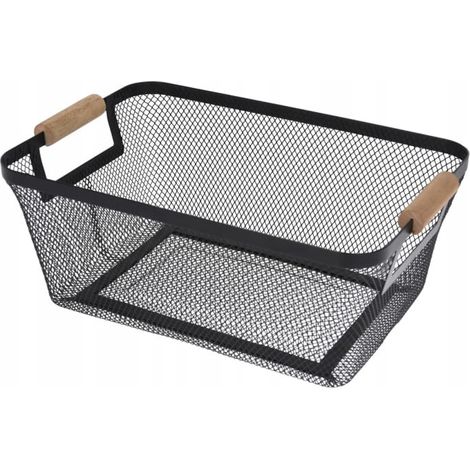 Cesta de almacenaje 30,5x21,5x14cm Metal con asa de madera