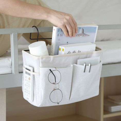 White Bed Pocket 1 Piece Bedside Organizer Hanging Bed Storage Bag Waterproof Bed Pocket Organizer for Dorm Bed Sofa Magazine Glasses Books Phone Journals (1/5)