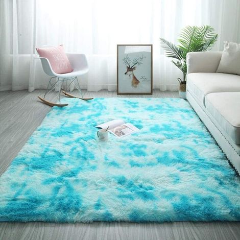 Tapis Chambre Tapis Modernes de Salon Soft Tapis à Poils Longs Moelleux Tapis Extra Doux et Confortable Tapis Antidérapant Intérieur Moelleux épais pour Salon (Bleu Blanc, 80200cm)-Ensoleillé