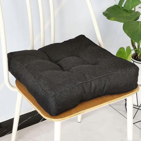 Coussin de chaise carré en imitation lin, coussin d'assise souple et confortable, idéal pour le bureau, la maison ou la voiture, 50 x 50 x 9 cm, noir. (1/4)